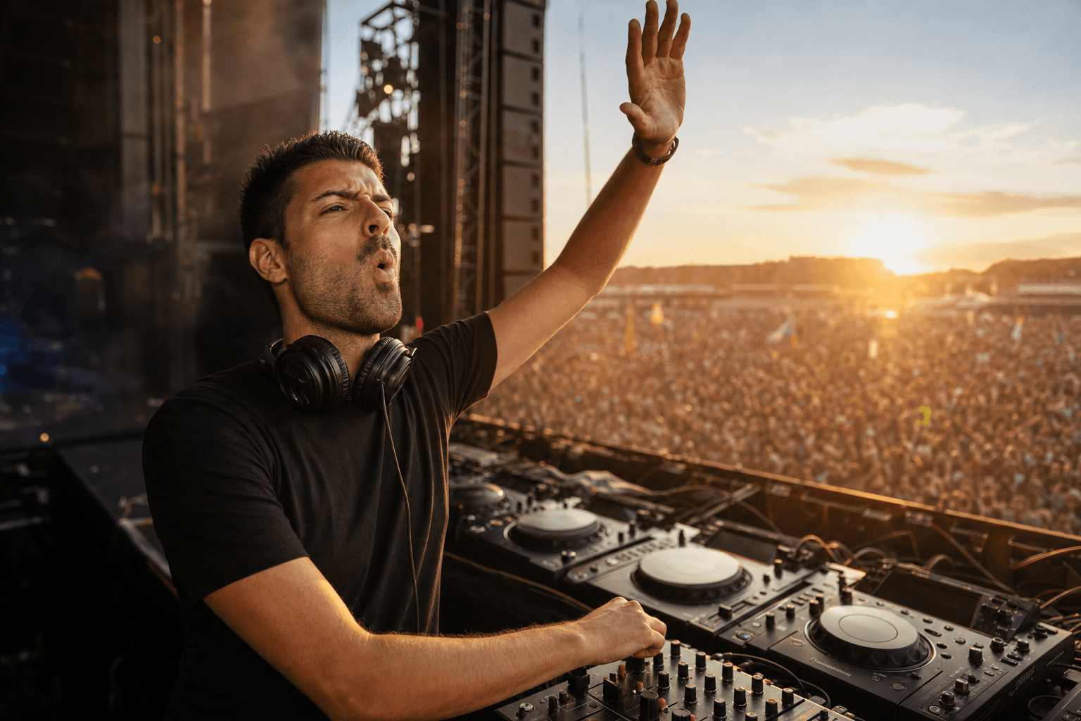 MIDOC performing at sunset in front of a festival crowd